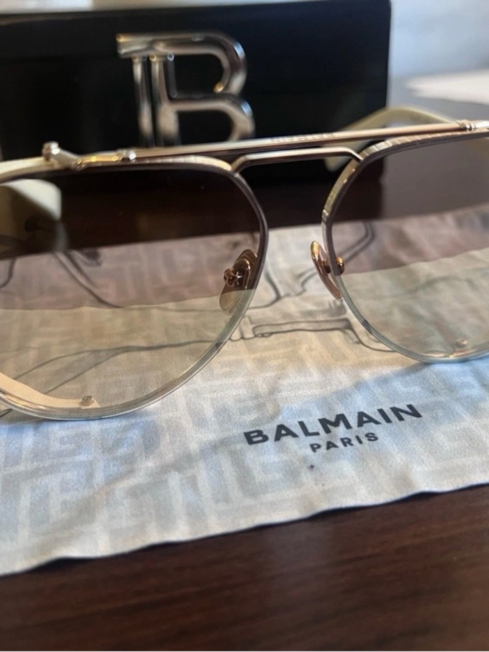 Balmain Gold Aviator Sunglasses with Brown Gradient Lenses